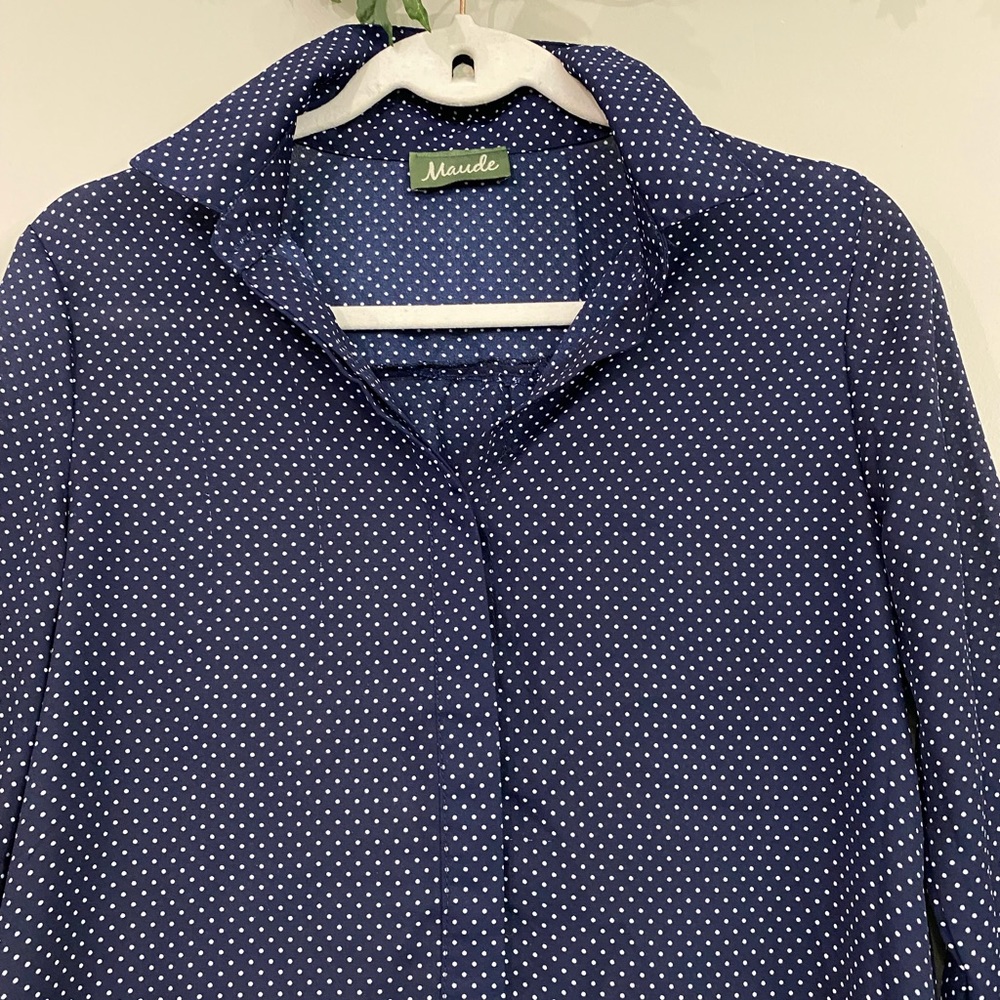 Casual polka dot blue button shirt size M - Picture 7 of 8